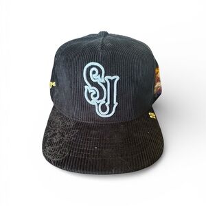 DLU San Jose Black Corduroy Hat with Vibrant Embroidery green satin interior .